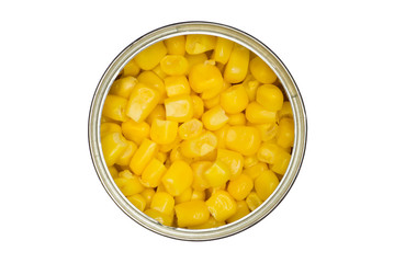 Tin with maize (corn) isolated on a white background.