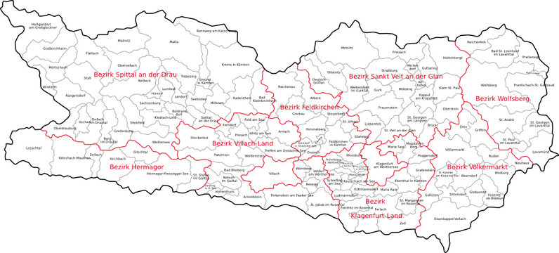 K&auml;rnten Gemeindegrenzenkarte