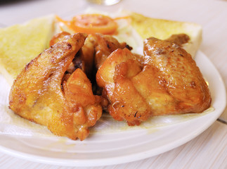 White plate with fried chicken