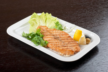 Grilled salmon steak