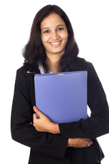 Happy smiling businesswoman with folder