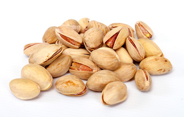 Close-up image of pistachios studio isolated on white background