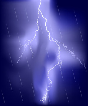 lightning in blue rain sky