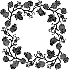 curled design with floral black frame