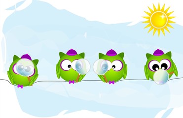 Gufetti ricercatori su un filo