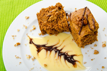 Cake with sweet sauce in plate