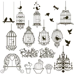 Stickers pour porte Oiseaux en cages Ensemble de cage à oiseaux.