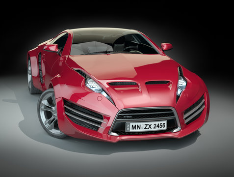 Red hybrid sports car. Non branded concept car.