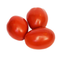 three tomatoes on white background