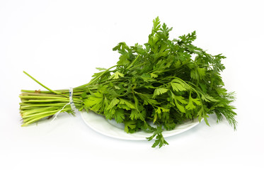 dill and parsley at platw isolated on a white background