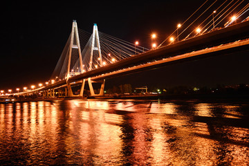 Fototapeta na wymiar Big cable-stayed bridge at night, St.Petersburg