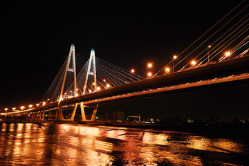 Fototapeta na wymiar Big cable-stayed bridge at night, St.Petersburg