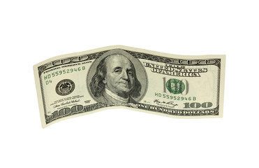 hundred dollar banknote,isolated on white with clipping path.