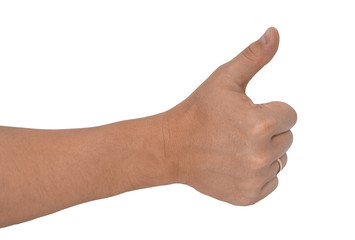 men's hand make thumbs up isolated over white