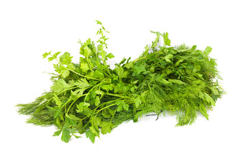 dill and parsley isolated on a white background