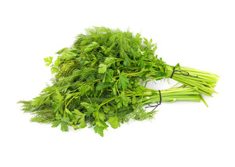 dill and parsley isolated on a white background