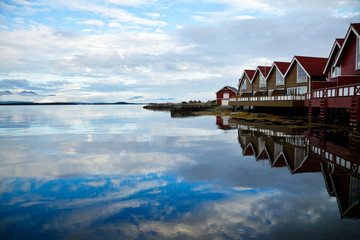 Camping cabins on a fjord