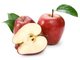 Naklejka na ściany i meble Ripe apple fruit closeup isolated on white background