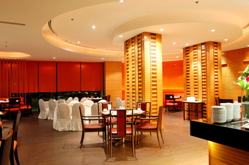 Modern restaurant interior in night illumination, Pattaya, Thail