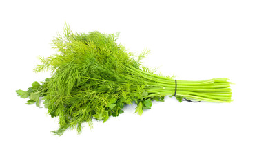 dill and parsley isolated on a white background