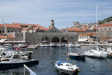 Fototapeta na wymiar Port of walled city of Dubrovnic in Croatia Europe