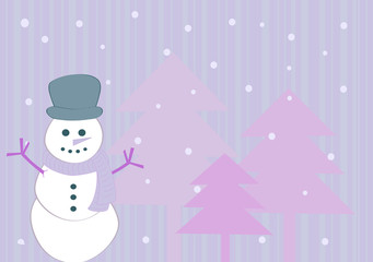 Purple winter background with snowman