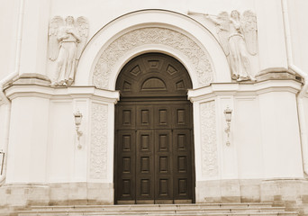 Church door. Sepia.