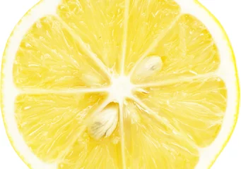Papier Peint photo Lavable Tranches de fruits Coupe transversale unique de citron. Isolé sur fond blanc. Clo