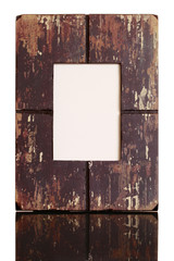 Weathered wood frame and mirror image isolated