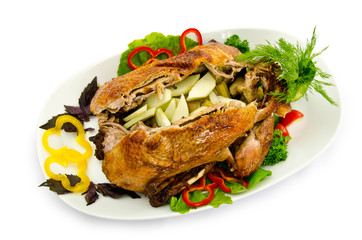 Roasted turkey on the festive table
