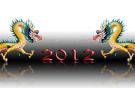 Dragon statue with 2012 year number on glaze background