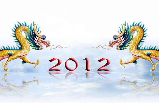 Dragon statue with 2012 number on glaze background