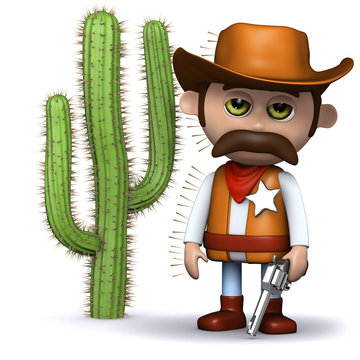3d Sheriff stands by a very prickly cactus
