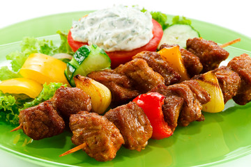 Grilled meat and vegetables