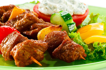 Grilled meat and vegetables