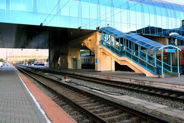 Naklejka premium The big Railways Stations with trains.