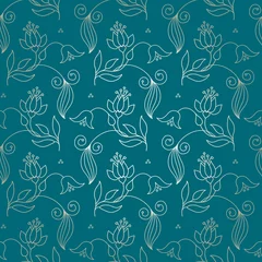 Seamless Pattern Flowers & Leafs Turquoise/Gold © Jan Engel