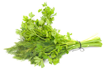 dill and parsley isolated on a white background