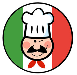 Winking Chef Face Over An Italian Flag Circle