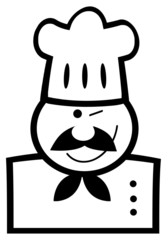 Outlined Chef Man Face Black Cartoon Mascot