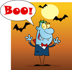Blue Vampire Yelling Boo And Holding Up His Arms