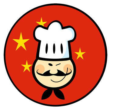Asian Chef Face Over A China Flag Circle