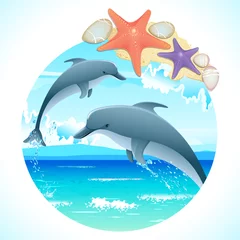 Deurstickers Dolfijnen springen © vectomart