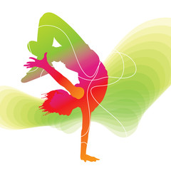 Dancer. Colorful silhouette with lines on abstract background