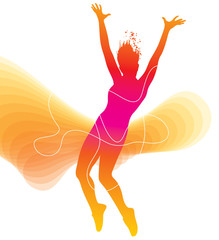 The dancer. Colorful silhouette with lines and sprays on abstrac - 35744542