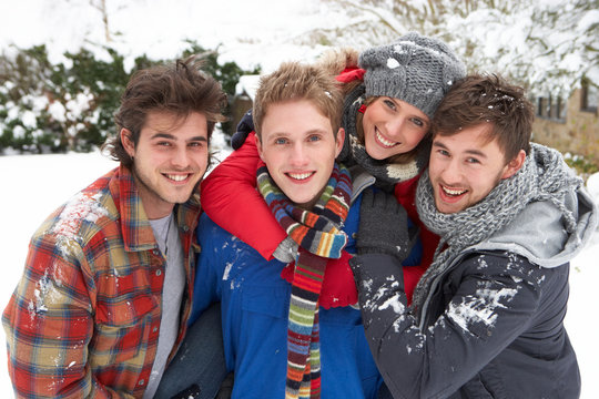 Group of young adults in snow