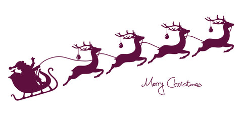 Christmas Sleigh Santa & 4 Flying Reindeers Purple