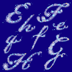 Vector winter alphabet letters E,F,G,H