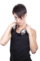 Young man listening music