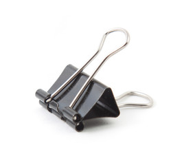 Black paperclip over white background